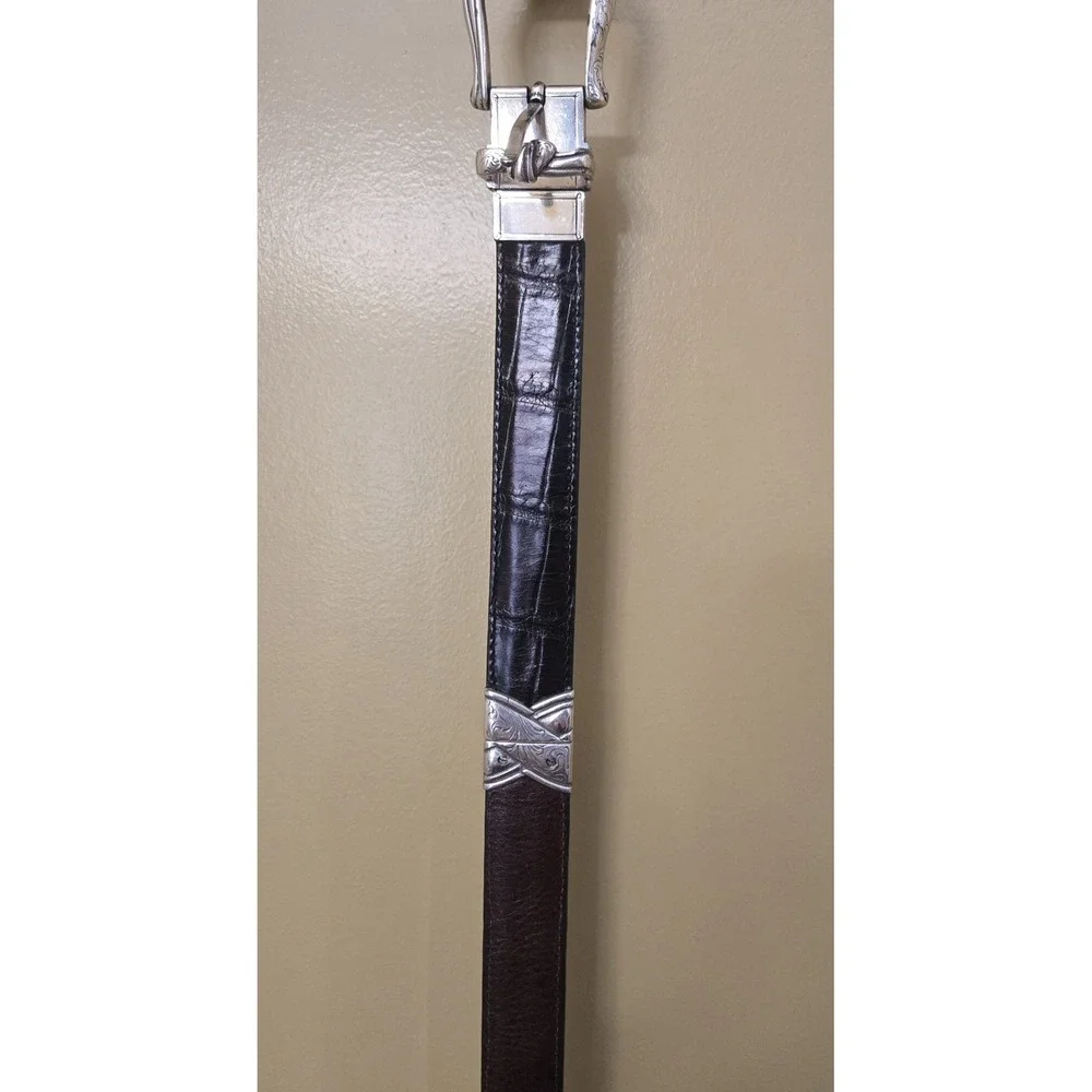 Brighton Reversible Western Belt Black Tan‎ Croc Leather Silver Buckle Size M 32